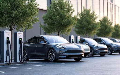 Stazioni di ricarica per veicoli elettrici in un parcheggio aziendale